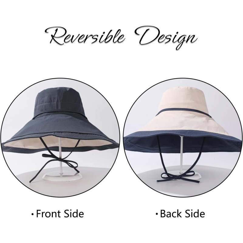 Reversible Wide Brim Sun Hat for Women – UPF 50+ Woman wearing reversible wide brim sun hat with UPF 50 protection