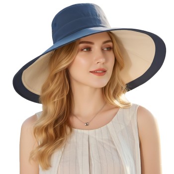 Reversible Wide Brim Sun Hat for Women – UPF 50+, Foldable, Wired Edge, Beach & Gardening Hat