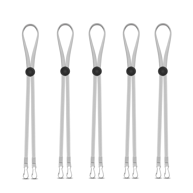 Adjustable hat chin strap with metal locking buckle in silver gray - 5 pack
