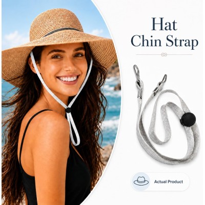Adjustable hat chin strap with metal locking buckle in silver gray - 5 pack