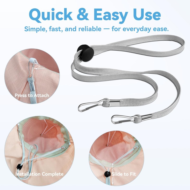 Adjustable hat chin strap with metal locking buckle in silver gray - 5 pack