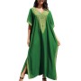 Plus Size Bohemian Maxi Kaftan Dress - Green Gold Geometric Beach Cover Up