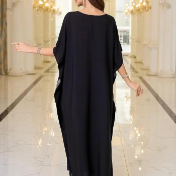 Ornate Black Boho Caftan: Floral Embroidered Maxi Beach Coverup