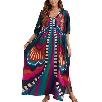 Bohemian Kaftan Dress - Plus Size Beach Cover Up & Loungewear