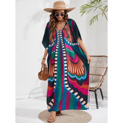 Plus size bohemian kaftan dress for beach cover up and loungewear