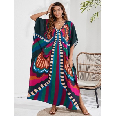 Plus size bohemian kaftan dress for beach cover up and loungewear