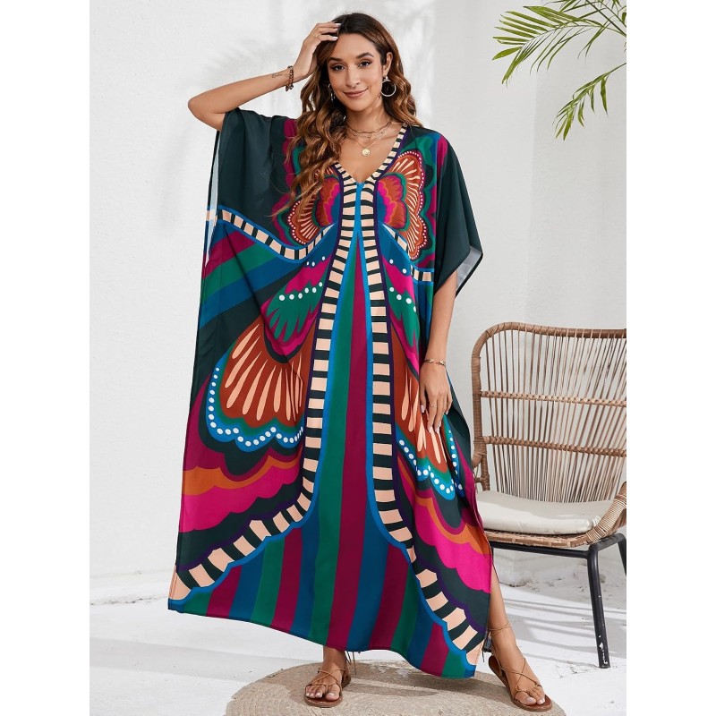 Plus size bohemian kaftan dress for beach cover up and loungewear