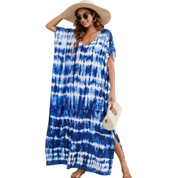 Plus Size Floral Kaftan Dress & Swim Coverup | Azure Rippling Soul