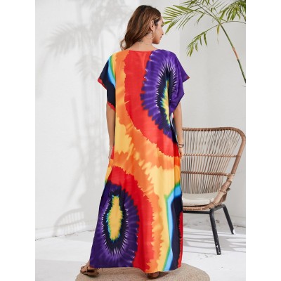 Plus Size Boho Floral Kaftan Dress - Swimsuit Cover Up & Loungewear Plus size boho kaftan dress in floral print, perfect as swimsuit cover up and loungewear