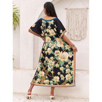 Bohemian Floral Kaftan Maxi Dress โ Plus Size Swim Cover Up & Loungewear Bohemian Floral Kaftan Maxi Dress โ Plus Size Swim Cover Up & Loungewear