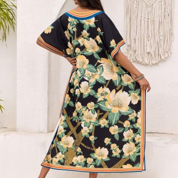 Bohemian Floral Kaftan Maxi Dress – Plus Size Swim Cover Up & Loungewear