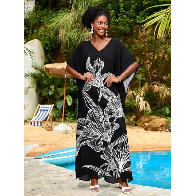 Plus size floral kaftan dress coverup bohemian beachwear