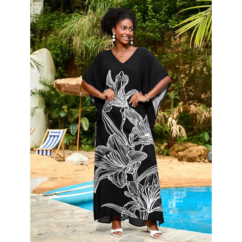 Plus size floral kaftan dress coverup bohemian beachwear