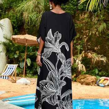 Plus Size Floral Kaftan Dress Coverup – Bohemian Beach & Resort Wear