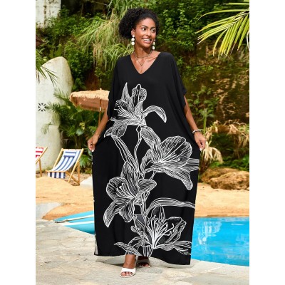 Plus size floral kaftan dress coverup bohemian beachwear