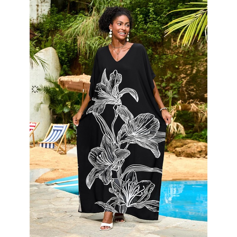 Plus size floral kaftan dress coverup bohemian beachwear