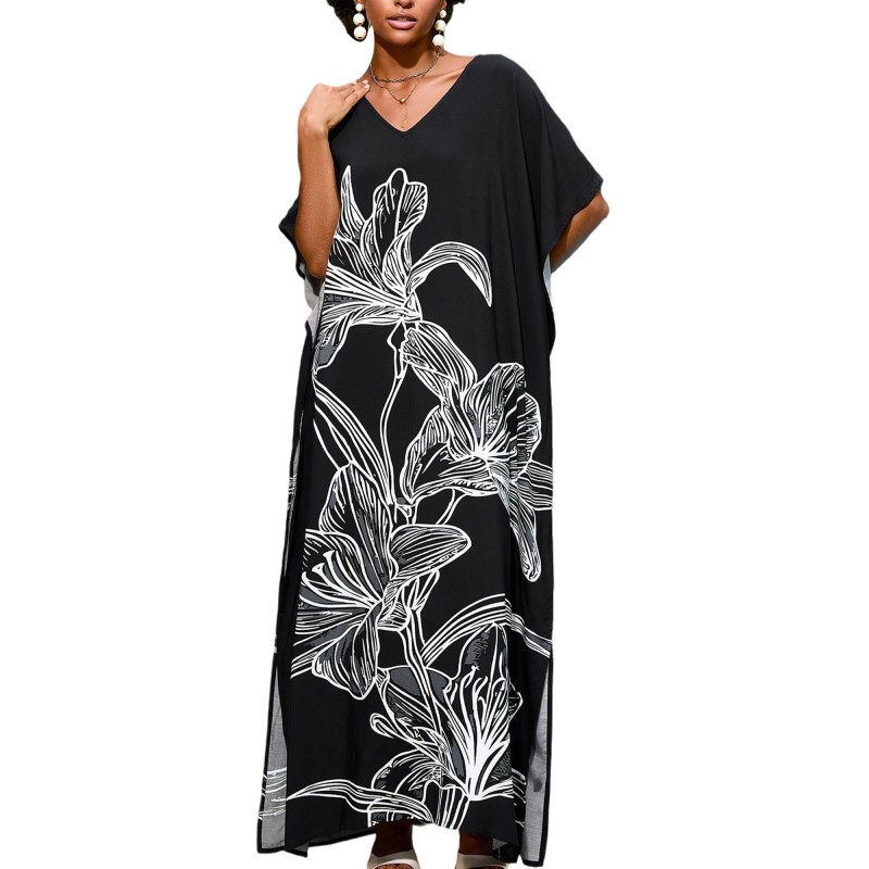 Plus size floral kaftan dress coverup bohemian beachwear