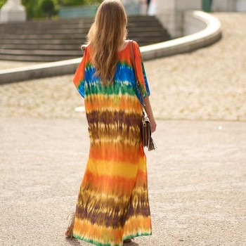 Plus Size Boho Kaftan Maxi Dress Beach Swimsuit Cover Up Floral Batwing Sleeve