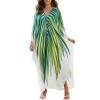 Tropical Leaf Print Plus Size Caftan – Bohemian Beach Cover Up Dress