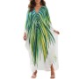 Tropical Leaf Print Plus Size Caftan – Bohemian Beach Cover Up Dress