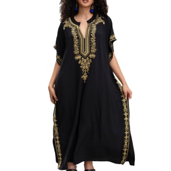 Bohemian Floral Plus Size Maxi Kaftan - Batwing Sleeve Swim Cover Up