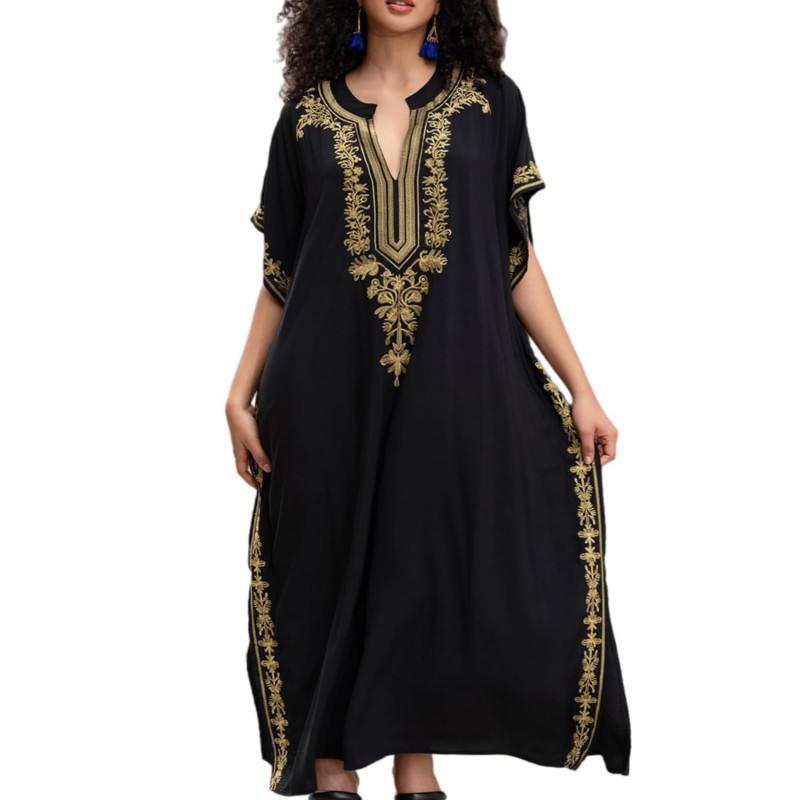 Bohemian Floral Plus Size Maxi Kaftan Batwing Sleeve Swim Cover Up