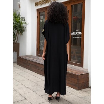 Bohemian Floral Plus Size Maxi Kaftan - Batwing Sleeve Swim Cover Up Bohemian Floral Plus Size Maxi Kaftan - Batwing Sleeve Swim Cover Up