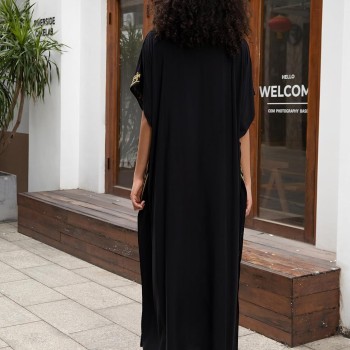 Bohemian Floral Plus Size Maxi Kaftan - Batwing Sleeve Swim Cover Up