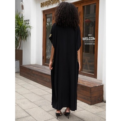 Bohemian Floral Plus Size Maxi Kaftan Batwing Sleeve Swim Cover Up