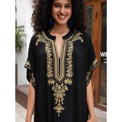 Bohemian Floral Plus Size Maxi Kaftan Batwing Sleeve Swim Cover Up