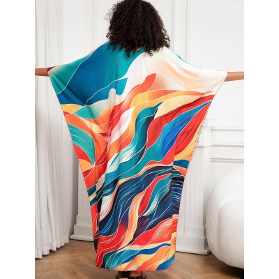 Bohemian Floral Caftan Kimono for Plus Size Women Women's bohemian floral caftan dress plus size beach coverup kimono