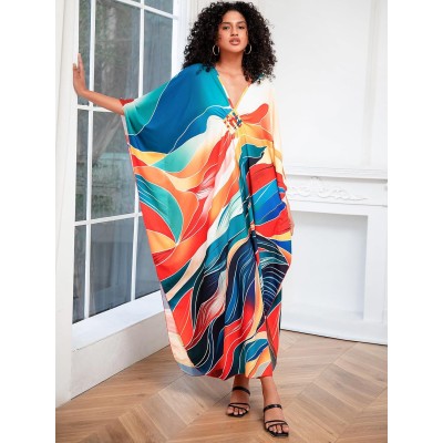 Bohemian Floral Caftan Kimono for Plus Size Women Women's bohemian floral caftan dress plus size beach coverup kimono