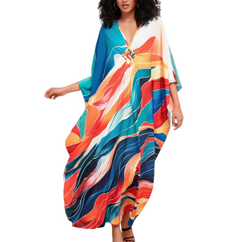 Bohemian Floral Caftan Kimono for Plus Size Women Women's bohemian floral caftan dress plus size beach coverup kimono