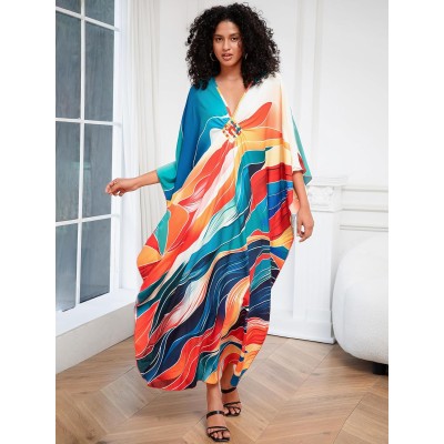 Bohemian Floral Caftan Kimono for Plus Size Women Women's bohemian floral caftan dress plus size beach coverup kimono