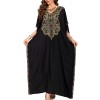 Women's Boho Caftan Maxi Dress - Black Floral Embroidered Beach Cover Up