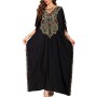 Women's Boho Caftan Maxi Dress - Black Floral Embroidered Beach Cover Up