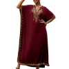 Women's Wine Red Bohemian Floral Kaftan Plus Size Swim Coverup