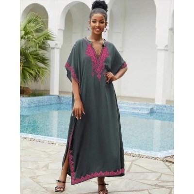 Bohemian floral kaftan cover-up plus size beach dress for women