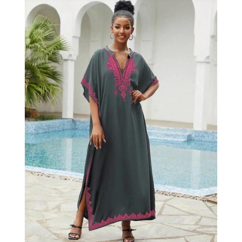 Bohemian floral kaftan cover-up plus size beach dress for women