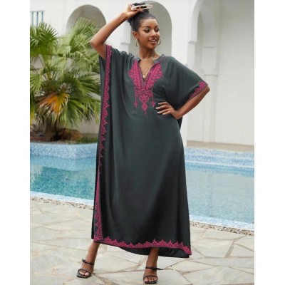 Bohemian floral kaftan cover-up plus size beach dress for women