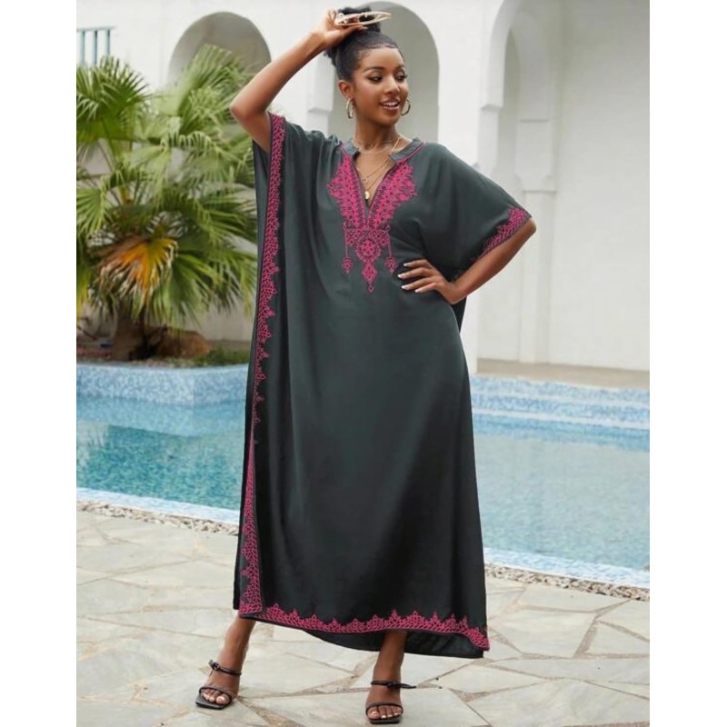 Bohemian floral kaftan cover-up plus size beach dress for women
