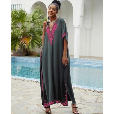 Bohemian floral kaftan cover-up plus size beach dress for women
