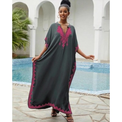 Bohemian floral kaftan cover-up plus size beach dress for women
