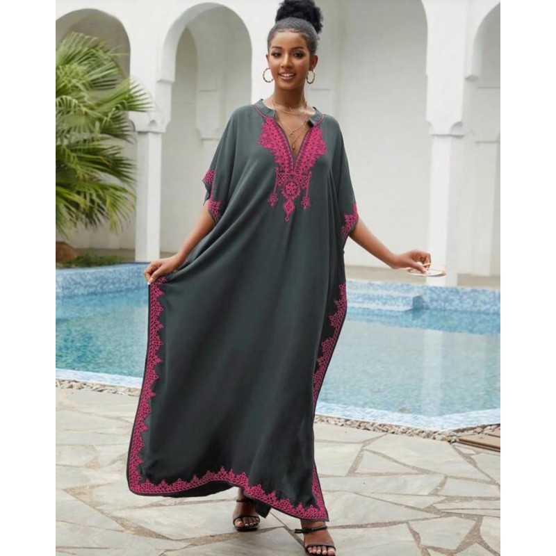 Bohemian floral kaftan cover-up plus size beach dress for women
