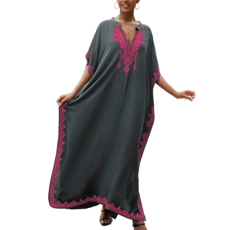 Bohemian floral kaftan cover-up plus size beach dress for women