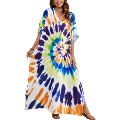 Bohemian Kaftan Dress - Geometric Swim Coverup Plus size bohemian kaftan dress with geometric print swim coverup for women