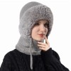 Women's Fleece Lined Knitted Balaclava Hooded Beanie Gray Winter Neck Warmer