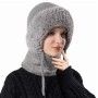 Women's Fleece Lined Knitted Balaclava Hooded Beanie Gray Winter Neck Warmer