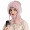 Women's Fleece Lined Knitted Balaclava Hooded Beanie - One Piece Neck Warmer, Pink