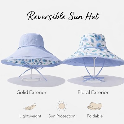 Women's reversible wide brim sun hat with UPF 50+ protection